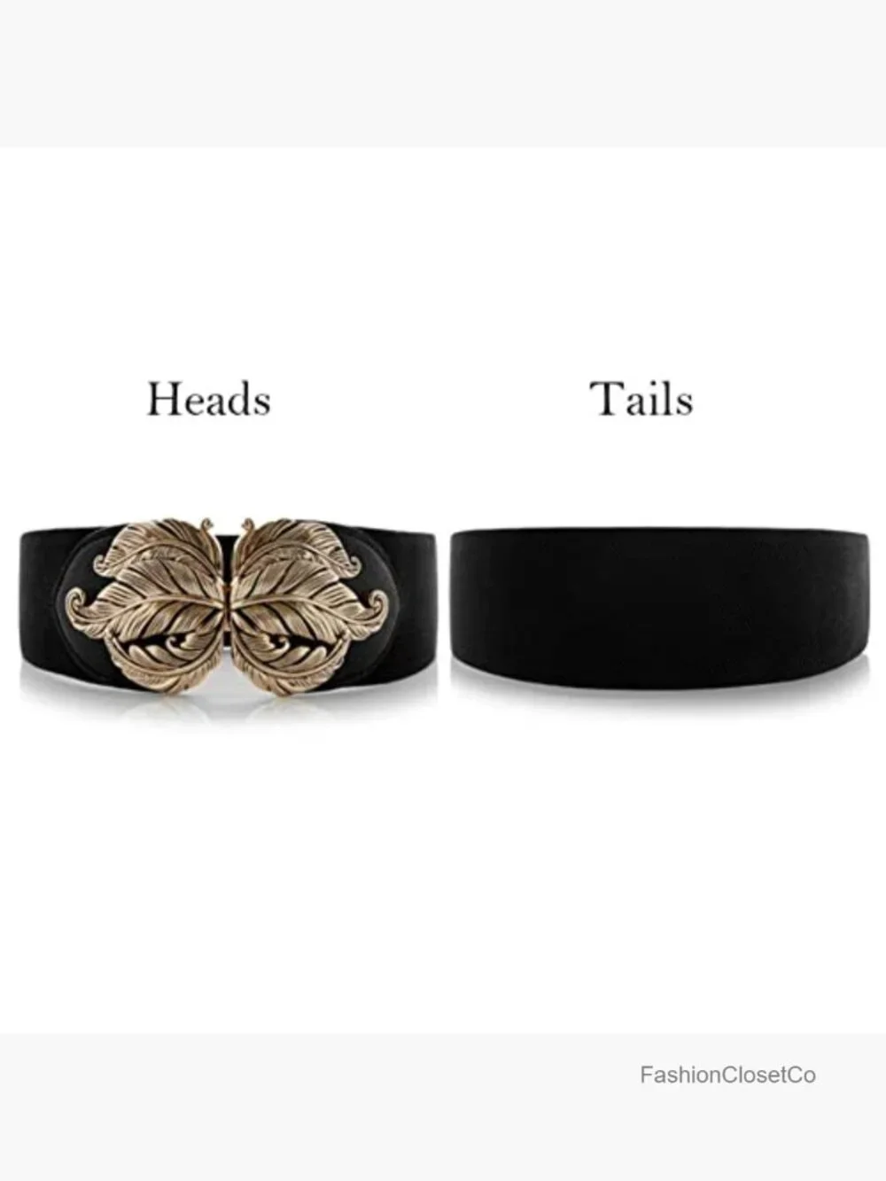 Vintage Stretch Wide Waist Belt with Metal Leaf Buckle